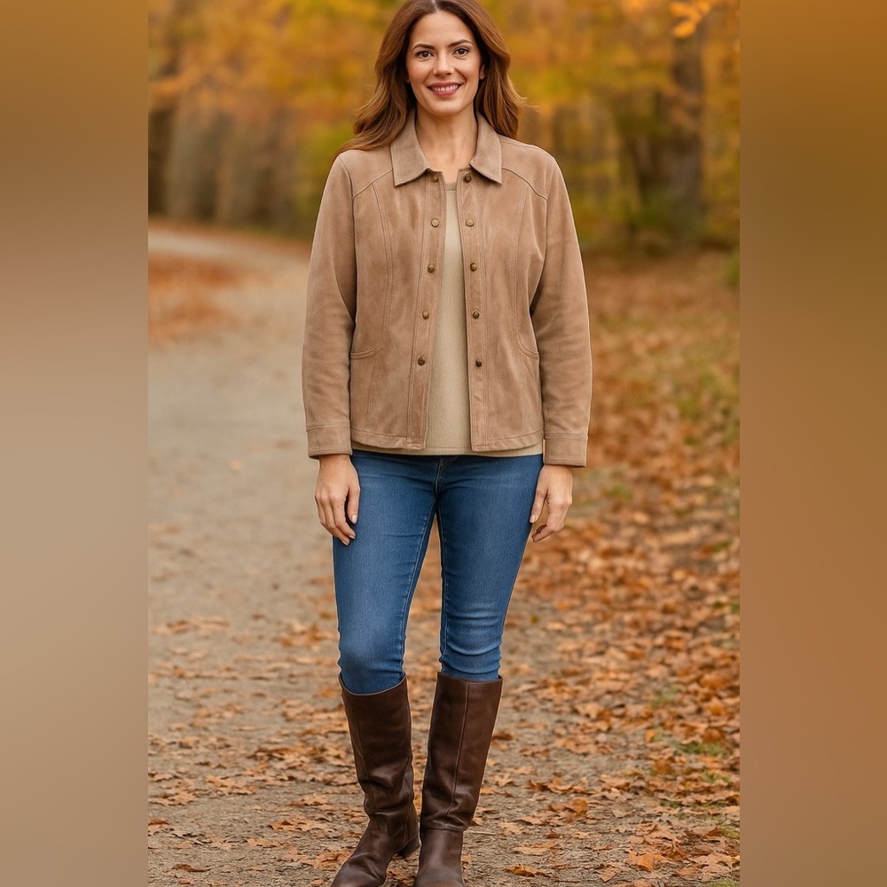 Coldwater Creek Genuine Leather Tan‎ Jacket Lined Fall Western Y2K  , size 1X
